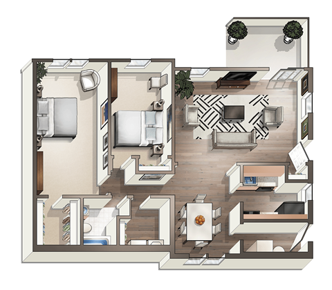 Floor plan for 2 beds, 1 bath, 1100 sqft